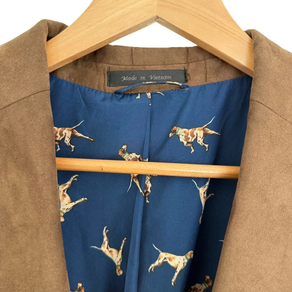 Lauren Ralph Lauren Men's Suede Blazer Brown Dog Print Lining Sz 44R Equestrian - Picture 3 of 9